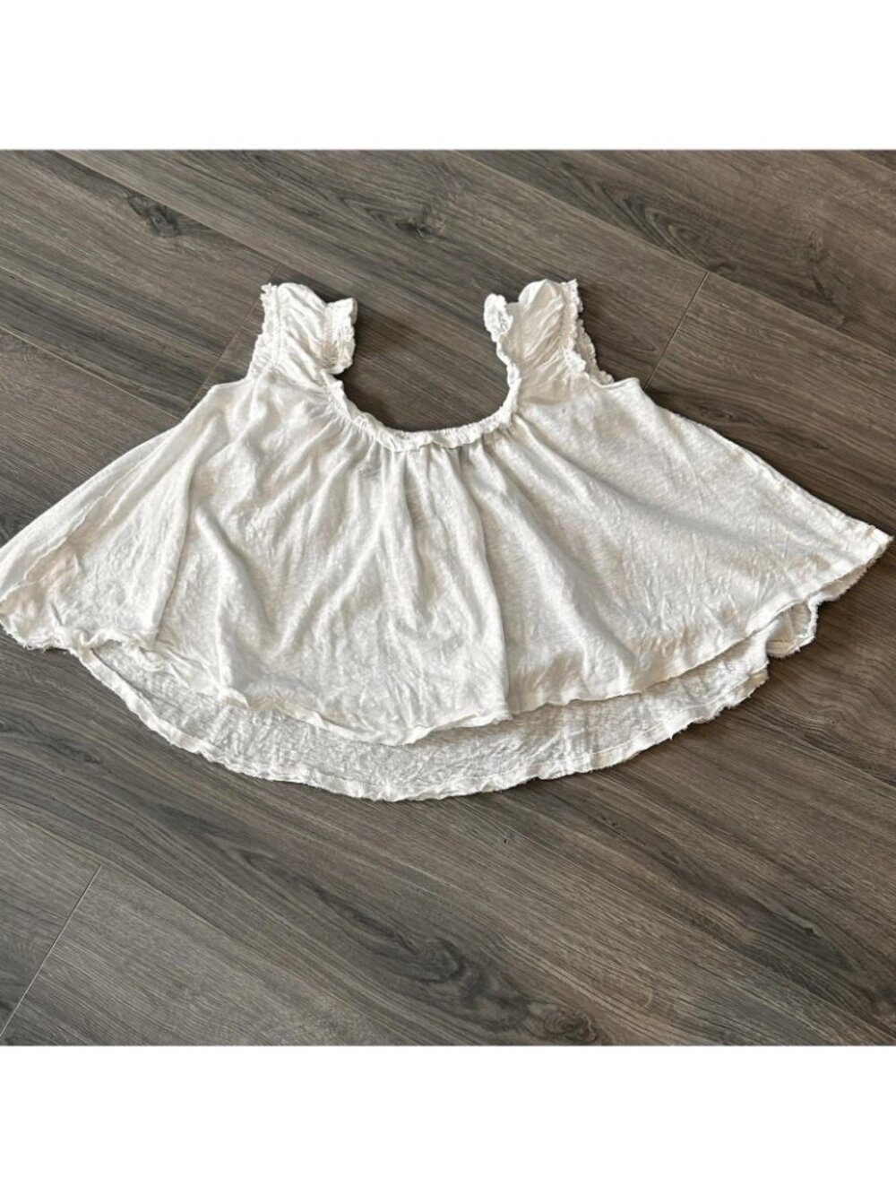 We The Free People Tank Top Women M White Linen Ruffle Strap Cropped Boho Summer - Picture 3 of 12